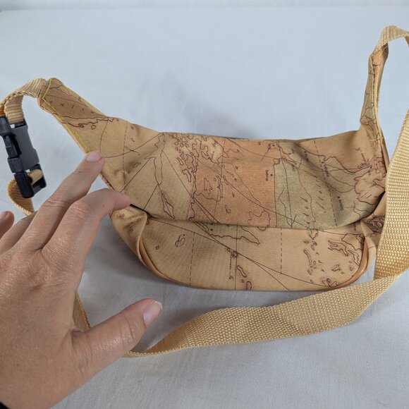 Allen Edward World Map Leather Fanny Pack Belt Bag Tan Beige Travel Vacation NEW - Picture 3 of 7
